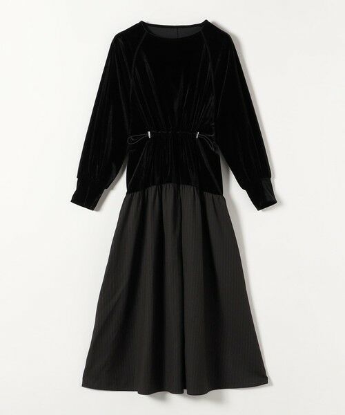 SHIPS / シップス ロング・マキシ丈ワンピース | 《予約》quaranciel:〈洗濯機可能〉ポリエステル ベロア ドロストコンビ ワンピース | 詳細21