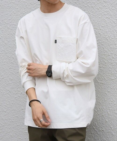 SHIPS / シップス Tシャツ | 【WEB限定】SHIPS any:〈撥水加工〉リラックス ナイロンポケット クルーネック Tシャツ(ロンT)◆(ホワイト)