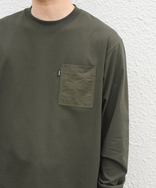 SHIPS / シップス Tシャツ | 【WEB限定】SHIPS any:〈撥水加工〉リラックス ナイロンポケット クルーネック Tシャツ(ロンT)◆(オリーブ)