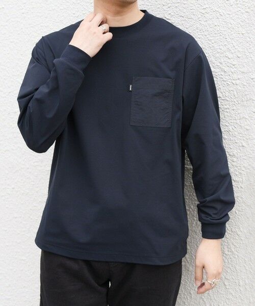 SHIPS / シップス Tシャツ | 【WEB限定】SHIPS any:〈撥水加工〉リラックス ナイロンポケット クルーネック Tシャツ(ロンT)◆(ネイビー)