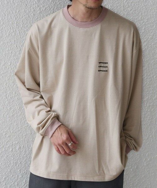 SHIPS / シップス Tシャツ | 【SHIPS any別注】ohwell: ワンポイント ロゴ 刺繍 ボーダー リンガー Tシャツ(ロンT)◆（コーラル）