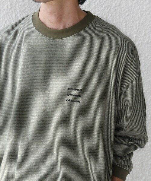 SHIPS / シップス Tシャツ | 【SHIPS any別注】ohwell: ワンポイント ロゴ 刺繍 ボーダー リンガー Tシャツ(ロンT)◆（オリーブ）