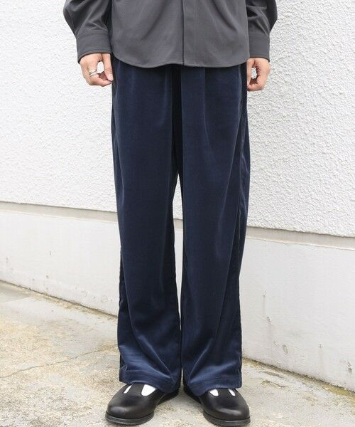 SHIPS / シップス その他パンツ | SHIPS any:〈洗濯機可能〉ポリエステルベロア サイド ライン フリーサイズ リラックス イージー パンツ◆（ネイビー）