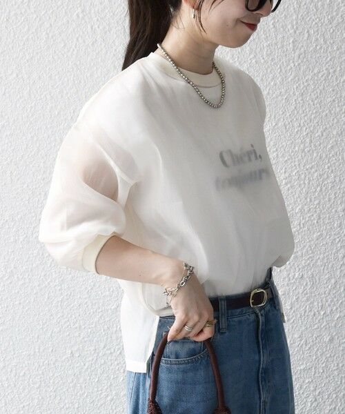 SHIPS / シップス シャツ・ブラウス | 《予約》SHIPS any:〈手洗い可能〉シアー ワイド トップス  × フレンチ ロゴ TEE | 詳細5
