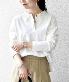 SHIPS / シップス カットソー | 《予約》SHIPS any:〈洗濯機可能〉レース カラー ロングスリーブ ポロ プルオーバー