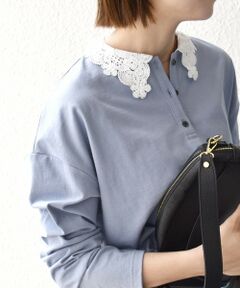 SHIPS / シップス カットソー | 《予約》SHIPS any:〈洗濯機可能〉レース カラー ロングスリーブ ポロ プルオーバー