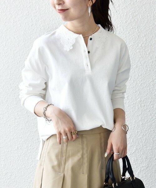 SHIPS / シップス カットソー | 《予約》SHIPS any:〈洗濯機可能〉レース カラー ロングスリーブ ポロ プルオーバー | 詳細8