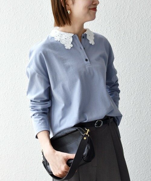 SHIPS / シップス カットソー | 《予約》SHIPS any:〈洗濯機可能〉レース カラー ロングスリーブ ポロ プルオーバー | 詳細15