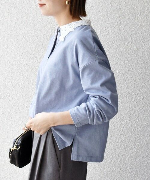 SHIPS / シップス カットソー | 《予約》SHIPS any:〈洗濯機可能〉レース カラー ロングスリーブ ポロ プルオーバー | 詳細18