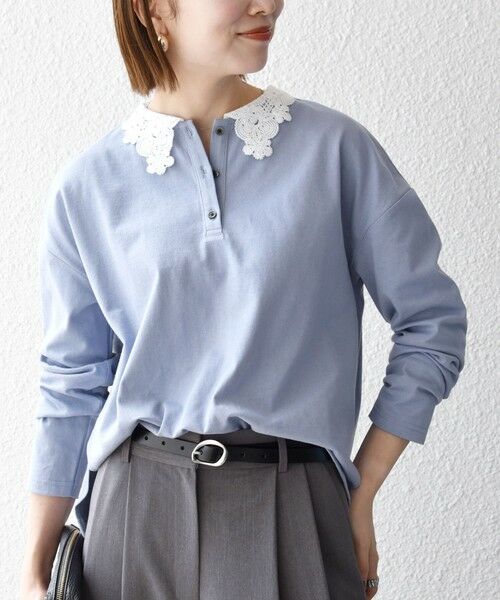SHIPS / シップス カットソー | 《予約》SHIPS any:〈洗濯機可能〉レース カラー ロングスリーブ ポロ プルオーバー | 詳細19