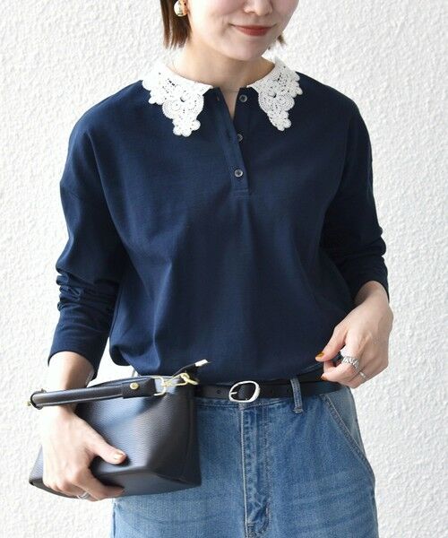 SHIPS / シップス カットソー | 《予約》SHIPS any:〈洗濯機可能〉レース カラー ロングスリーブ ポロ プルオーバー | 詳細28