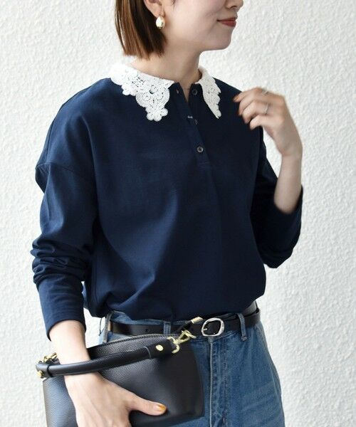 SHIPS / シップス カットソー | 《予約》SHIPS any:〈洗濯機可能〉レース カラー ロングスリーブ ポロ プルオーバー | 詳細29