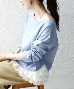 SHIPS / シップス Tシャツ | 《予約》SHIPS any:〈洗濯機可能〉レース ヘム アシンメトリー ロングスリーブ TEE