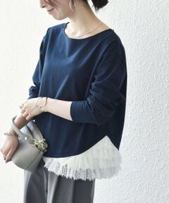 SHIPS / シップス Tシャツ | 《予約》SHIPS any:〈洗濯機可能〉レース ヘム アシンメトリー ロングスリーブ TEE