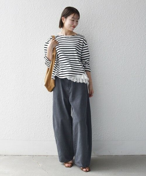 SHIPS / シップス Tシャツ | 《予約》SHIPS any:〈洗濯機可能〉レース ヘム アシンメトリー ロングスリーブ TEE | 詳細1