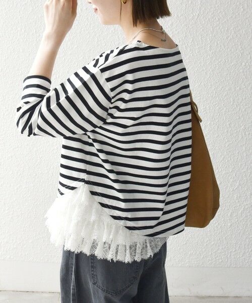 SHIPS / シップス Tシャツ | 《予約》SHIPS any:〈洗濯機可能〉レース ヘム アシンメトリー ロングスリーブ TEE | 詳細7