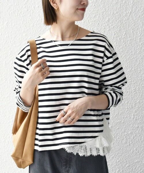 SHIPS / シップス Tシャツ | 《予約》SHIPS any:〈洗濯機可能〉レース ヘム アシンメトリー ロングスリーブ TEE | 詳細9