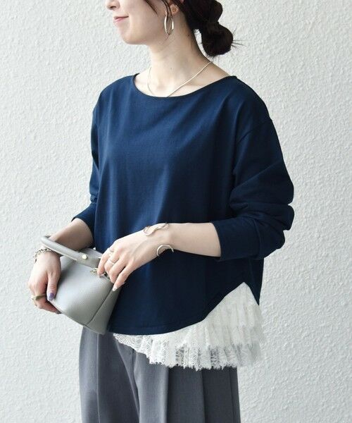 SHIPS / シップス Tシャツ | 《予約》SHIPS any:〈洗濯機可能〉レース ヘム アシンメトリー ロングスリーブ TEE | 詳細30