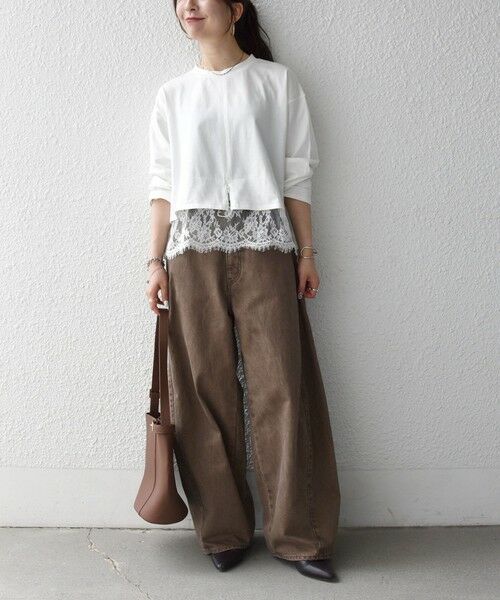 SHIPS / シップス カットソー | 《予約》SHIPS any:〈洗濯機可能〉ジップ レース ヘム ロングスリーブ TEE | 詳細1