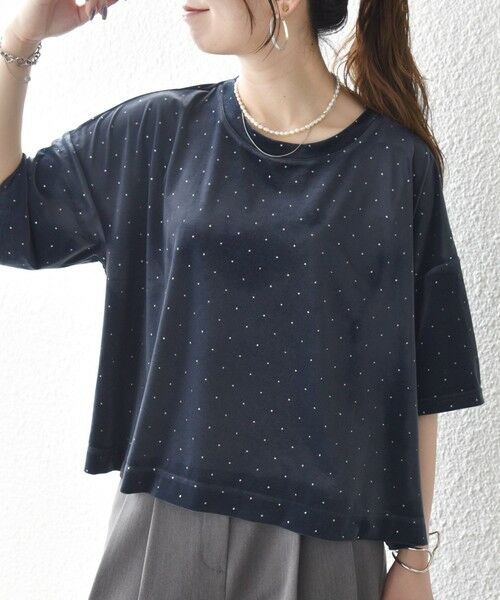 SHIPS / シップス カットソー | 《予約》SHIPS any:〈洗濯機可能〉ポリエステルベロア ラメ ドット ワイド カットソー（ネイビー）