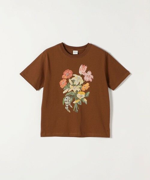 SHIPS / シップス Tシャツ | SOMETHING × TOLIGHT:〈洗濯機可能〉フラワー イラスト プリント Tシャツ（ブラウン）