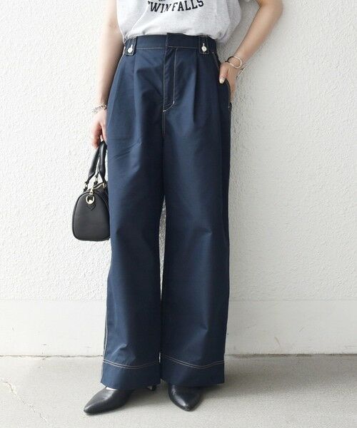 SHIPS / シップス チノ・ワークパンツ | 《予約》SHIPS any:〈洗濯機可能〉チノ ステッチ 2タック ワイド パンツ(ネイビー)