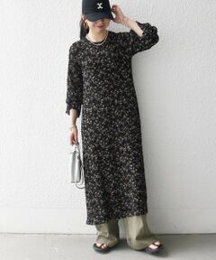 SHIPS / シップス ロング・マキシ丈ワンピース | 《予約》SHIPS any:〈洗濯機可能〉フラワー プリント シャーリング ロング ワンピース