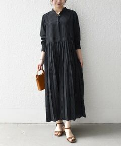 SHIPS / シップス ロング・マキシ丈ワンピース | 《予約》SHIPS any:〈手洗い可能〉ドット バンドカラー プリーツ ロング ワンピース