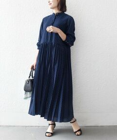SHIPS / シップス ロング・マキシ丈ワンピース | 《予約》SHIPS any:〈手洗い可能〉ドット バンドカラー プリーツ ロング ワンピース