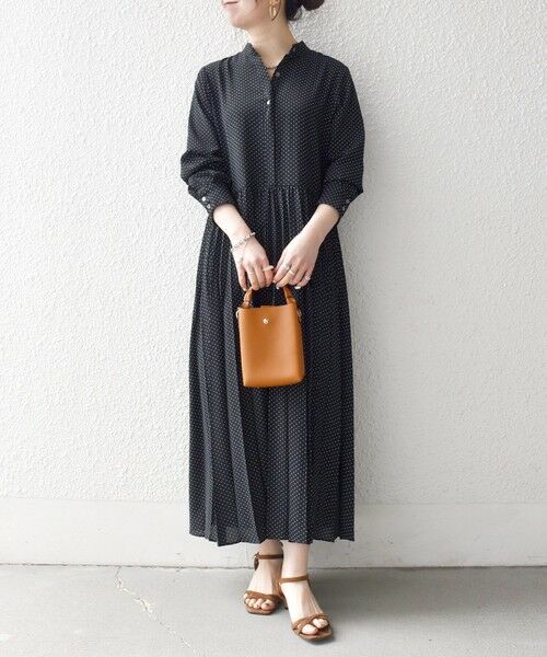 SHIPS / シップス ロング・マキシ丈ワンピース | 《予約》SHIPS any:〈手洗い可能〉ドット バンドカラー プリーツ ロング ワンピース | 詳細1