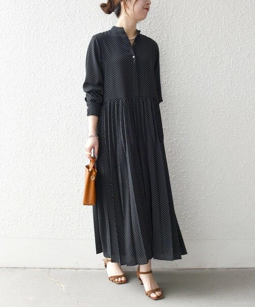 SHIPS / シップス ロング・マキシ丈ワンピース | 《予約》SHIPS any:〈手洗い可能〉ドット バンドカラー プリーツ ロング ワンピース | 詳細5