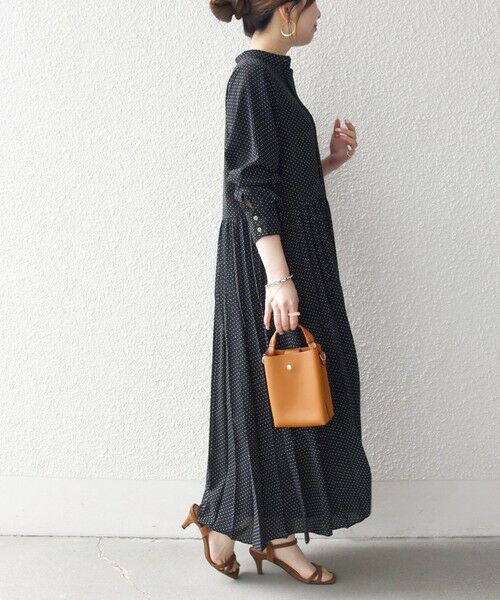 SHIPS / シップス ロング・マキシ丈ワンピース | 《予約》SHIPS any:〈手洗い可能〉ドット バンドカラー プリーツ ロング ワンピース | 詳細6