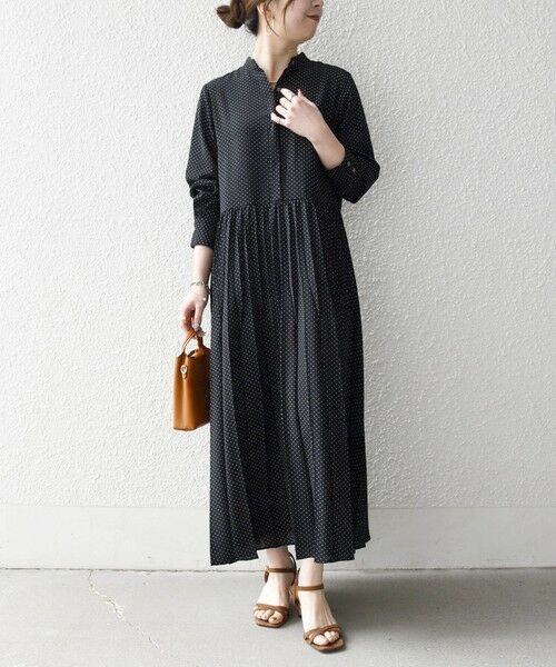 SHIPS / シップス ロング・マキシ丈ワンピース | 《予約》SHIPS any:〈手洗い可能〉ドット バンドカラー プリーツ ロング ワンピース | 詳細7