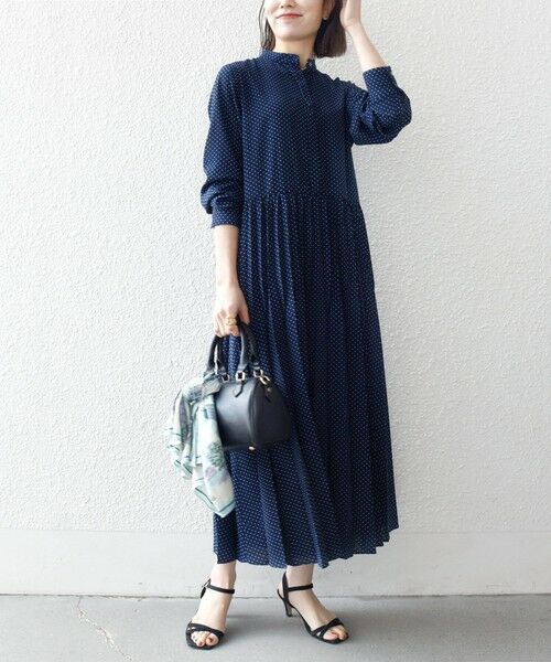 SHIPS / シップス ロング・マキシ丈ワンピース | 《予約》SHIPS any:〈手洗い可能〉ドット バンドカラー プリーツ ロング ワンピース | 詳細14