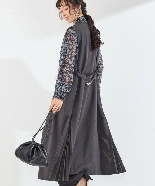 SHIPS / シップス ロング・マキシ丈ワンピース | 《予約》SHIPS Colors:〈手洗い可能〉サイドプリーツ ノーカラー ワンピース◆（ダークグレー）