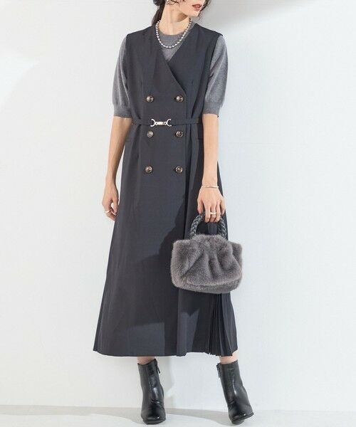 SHIPS / シップス ロング・マキシ丈ワンピース | 《予約》SHIPS Colors:〈手洗い可能〉サイドプリーツ ノーカラー ワンピース◆（ネイビー）