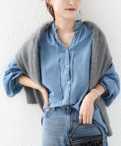 SHIPS / シップス シャツ・ブラウス | 《予約》〈洗濯機可能〉ライトオンス デニム フリル スキッパー ブラウス