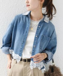 SHIPS / シップス シャツ・ブラウス | 《予約》【WEB限定】〈手洗い可能〉ライトオンス レース コンビ デニム ロングスリーブ シャツ