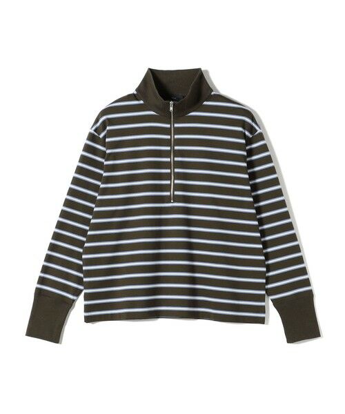 SHIPS / シップス カットソー（半袖以外） | SHIPS Primary Navy Label: マルチボーダー ジップアップ プルオーバー（カーキ）