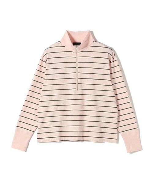 SHIPS / シップス カットソー（半袖以外） | SHIPS Primary Navy Label: マルチボーダー ジップアップ プルオーバー（ライトピンク）