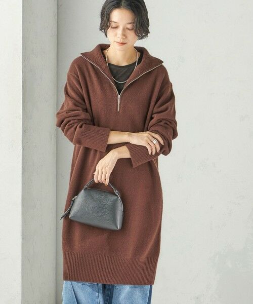 SHIPS / シップス ミニ丈・ひざ丈ワンピース | 《予約》〈手洗い可能〉ウール カシミヤ ハーフジップ ワンピース（ブラウン）