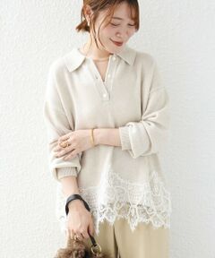 SHIPS / シップス ニット・セーター | 《予約》【WEB限定】〈手洗い可能〉レーストリム スキッパー ポロ襟 ニット
