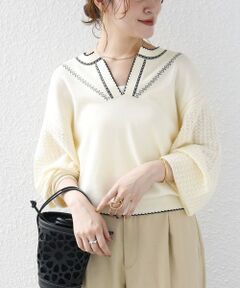 SHIPS / シップス ニット・セーター | 《予約》【WEB限定】〈手洗い可能〉配色 ステッチ アイレット スキッパー ニット