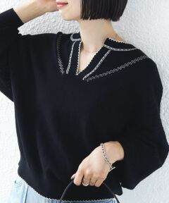 SHIPS / シップス ニット・セーター | 《予約》【WEB限定】〈手洗い可能〉配色 ステッチ アイレット スキッパー ニット