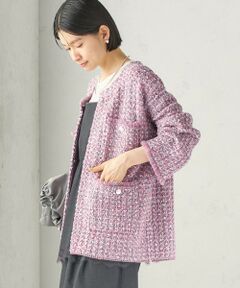 SHIPS / シップス ノーカラージャケット | 《予約》〈手洗い可能〉ミディ丈 ミックス ニット ジャケット
