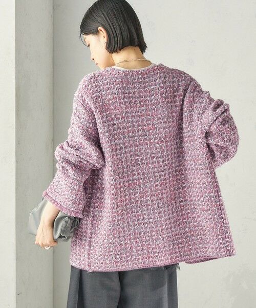 SHIPS / シップス ノーカラージャケット | 《予約》〈手洗い可能〉ミディ丈 ミックス ニット ジャケット | 詳細22