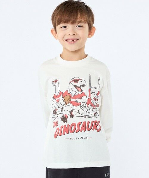 SHIPS / シップス Tシャツ | 【SHIPS KIDS別注】ARCH＆LINE:100〜130cm / ダイナソー  ロングスリーブ Tシャツ（ホワイト）
