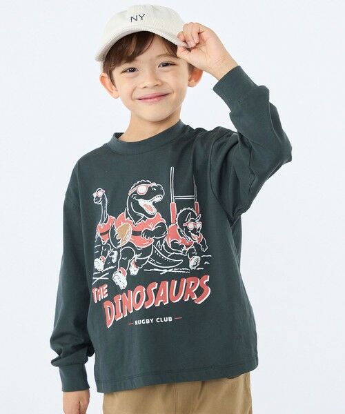 SHIPS / シップス Tシャツ | 【SHIPS KIDS別注】ARCH＆LINE:100〜130cm / ダイナソー  ロングスリーブ Tシャツ（グリーン）