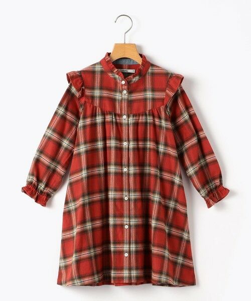 SHIPS / シップス ミニ丈・ひざ丈ワンピース | SHIPS KIDS:100〜130cm / ネル チェック ワンピース(レッド系)