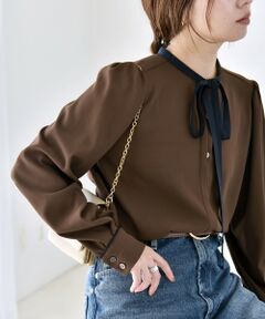 SHIPS / シップス シャツ・ブラウス | 《予約》quaranciel:〈洗濯機可能〉ジョーゼット リボンタイ バイカラー ブラウス